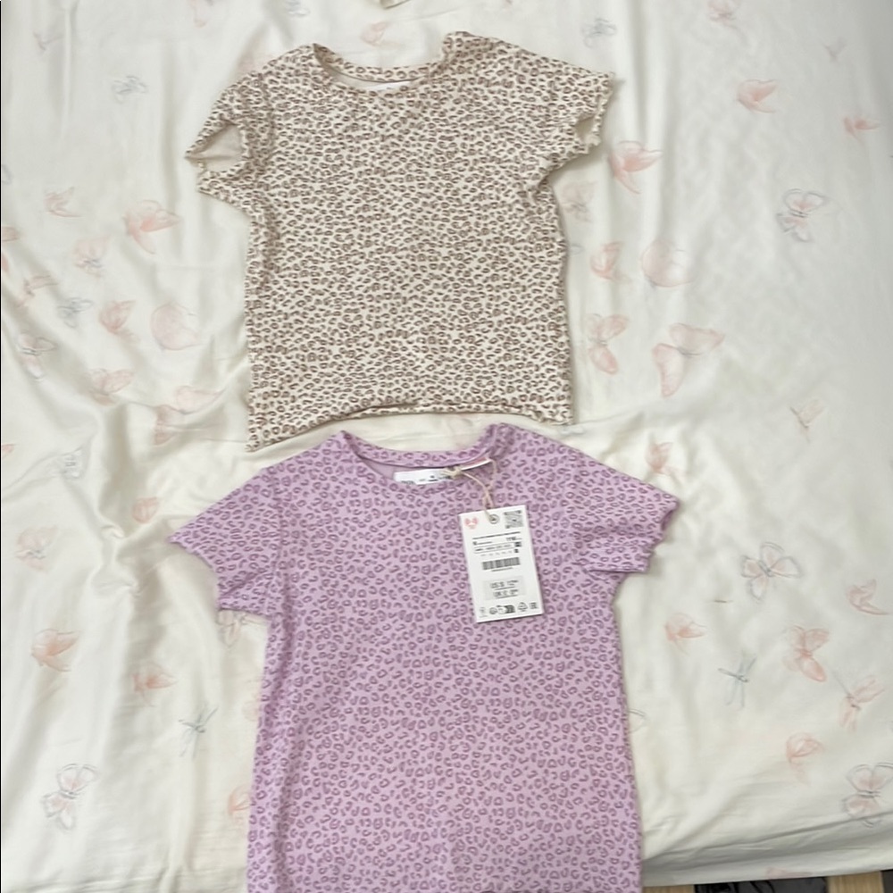Zara Purple and Cream Short Sleeve Tees Soft Cotton